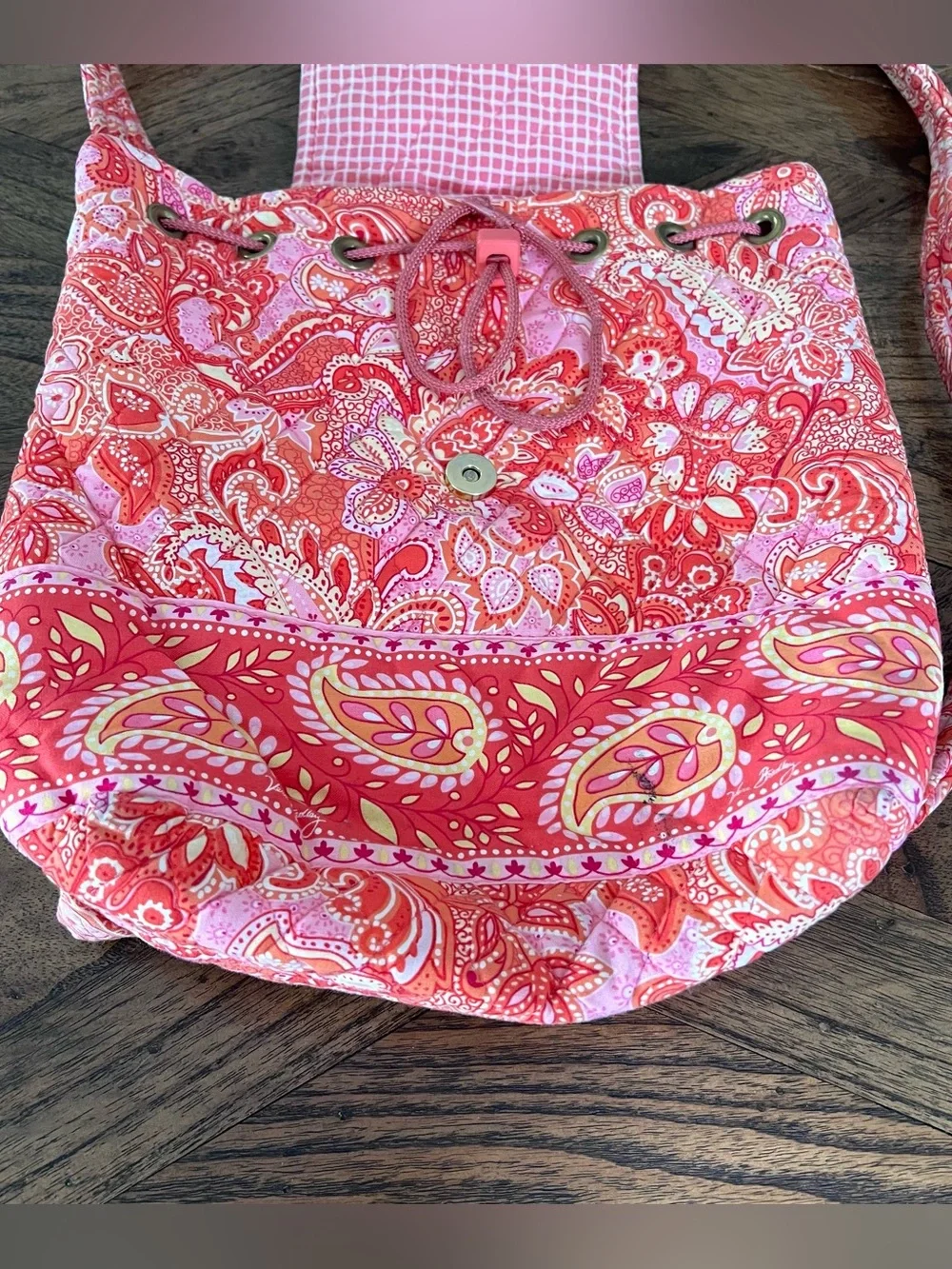 Vera Bradley Original Drawstring Backpack, Sherbet Pink & Orange Paisley
